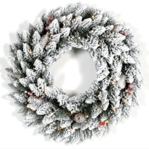 60cm Pre-Lit Flocked Snowflake Wreath, 40 LED