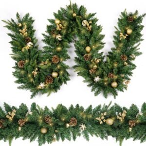 2.7M Christmas Garland 8 Mode LEDs Timing 200 Tips Flowers Balls