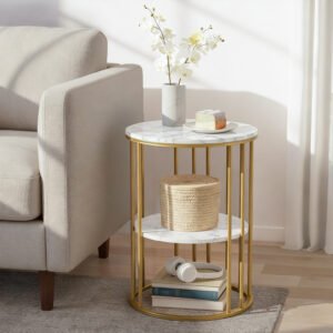 Artiss Coffee Table 2-Tier Round Marble Effect White&Gold