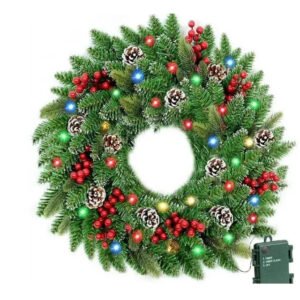 Pre-Lit Christmas Wreath 24 Inch with LED Lights