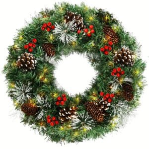 Pre-Lit Pine Cone Christmas Wreath with LED