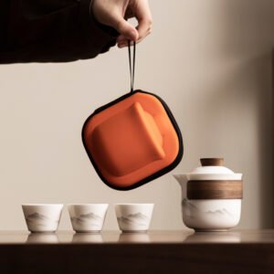 4 Pieces Portable Ceramic Tea Set with Teapot
