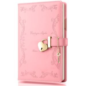 Girls Diary with Lock and Key, Cute Heart Shaped Lock Journal for Women, Refillable  Leather Notebook Gift for Teen Girls - Pink
