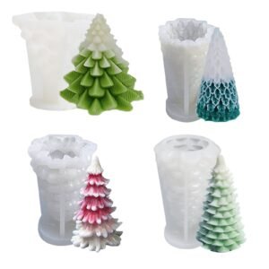 3D Christmas Candle Molds - 4-Pack Reusable Christmas Tree Silicone Molds for Candle Making, Resin Casting, Jesmonite, Plaster