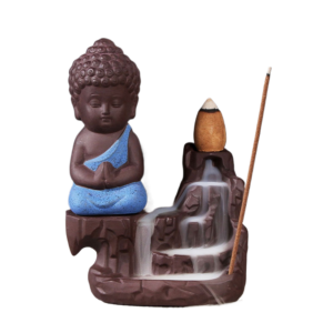 Porcelain Clay Little Buddha Censer Backflow Incense Burner Holder Ornament-Blue