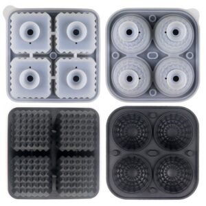 Diamond Facet Silicone Ice Cube Tray with Funnel Lid – Set of Square & Sphere Molds for Whiskey, Cocktails, and Chilled Beverages, BPA-Free Flexible Mold for Home Bar, Kitchen, and