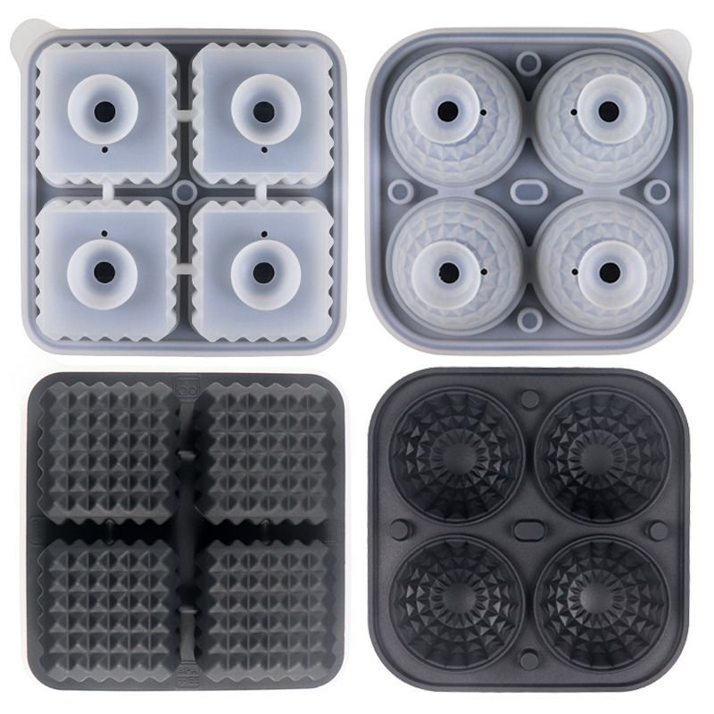 Diamond Facet Silicone Ice Cube Tray with Funnel Lid – Set of Square & Sphere Molds for Whiskey, Cocktails, and Chilled Beverages, BPA-Free Flexible Mold for Home Bar, Kitchen, and