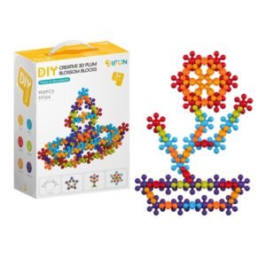 3D Plum Blossom Building Blocks for Kids – DIY Creative Puzzle Toy for Ages 3+ with 112, 302, or 902 Pieces, Safe Plastic, Reusable Storage Bag, and Idea Guide for Endless Fun (112