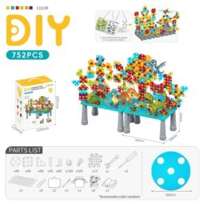 DIY Creative Screw Puzzle Building Block Table Set for Kids Ages 3+ – Educational STEM Toy with Colorful Plastic Pieces, Tools, and Bonus Drawing Board for Home Play and Skill Deve