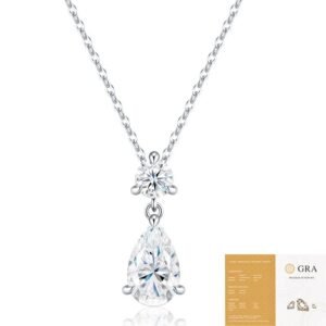 Elegant Moissanite Pendant Necklace with Round and Pear Cut Stones, Anti-Tarnish Silver Finish, Adjustable Chain for Daily Wear and Formal Occasions, Ideal Gift for Women (Moissani