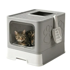 CARLA HOME Foldable Enclosed Cat Litter Box with Scoop - G
