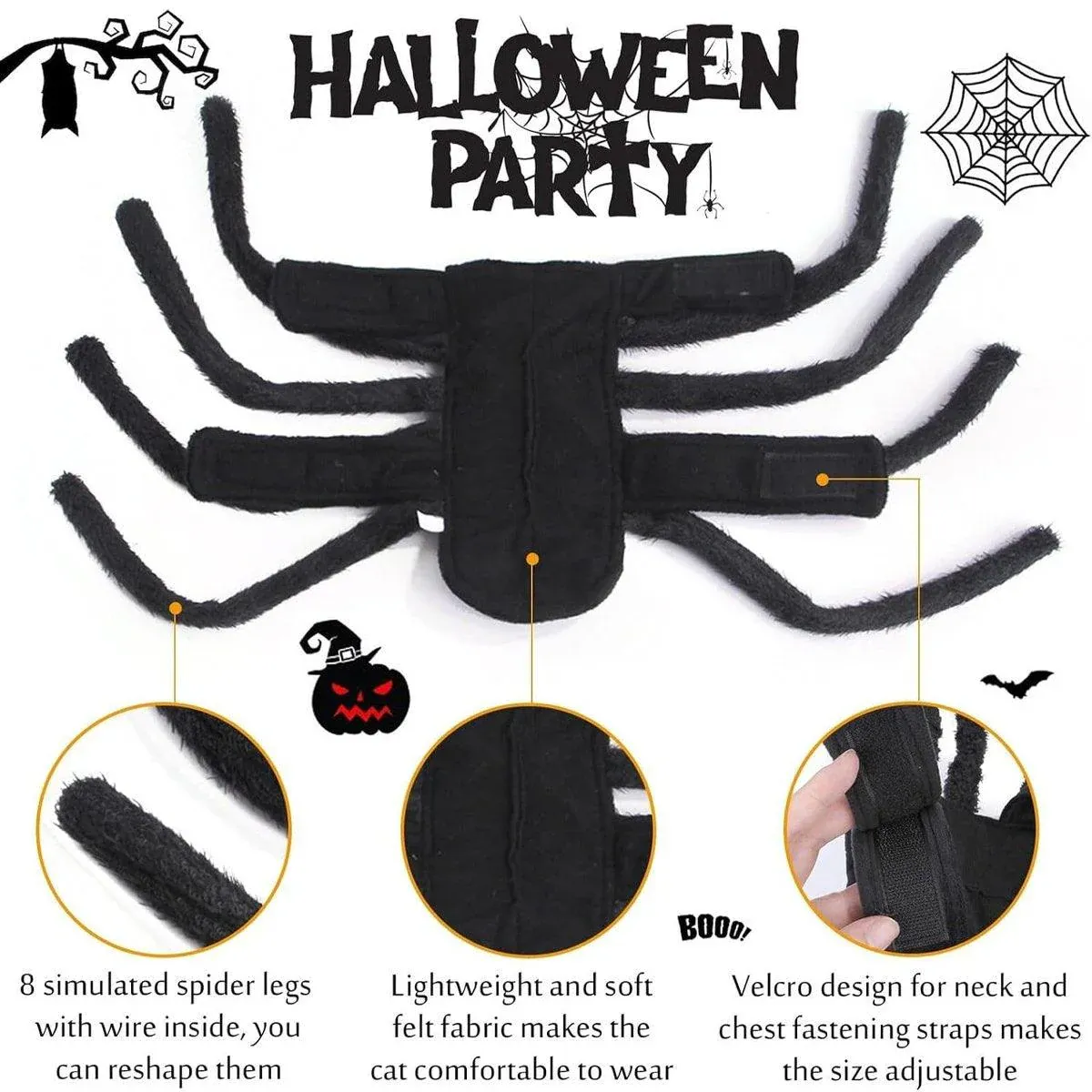Pet Spooky Big Spider Halloween Costume Dress Up for Dogs Cats and Small Pets - L - Image 6