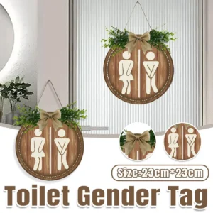 Round Rustic Restroom Sign with Greenery — 23cm
