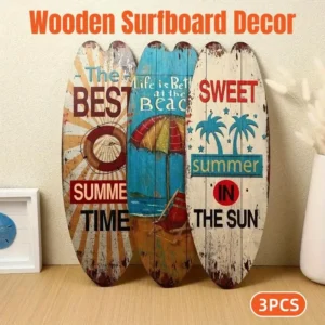 Vintage Wooden Surfboard Signs — 3 Pack