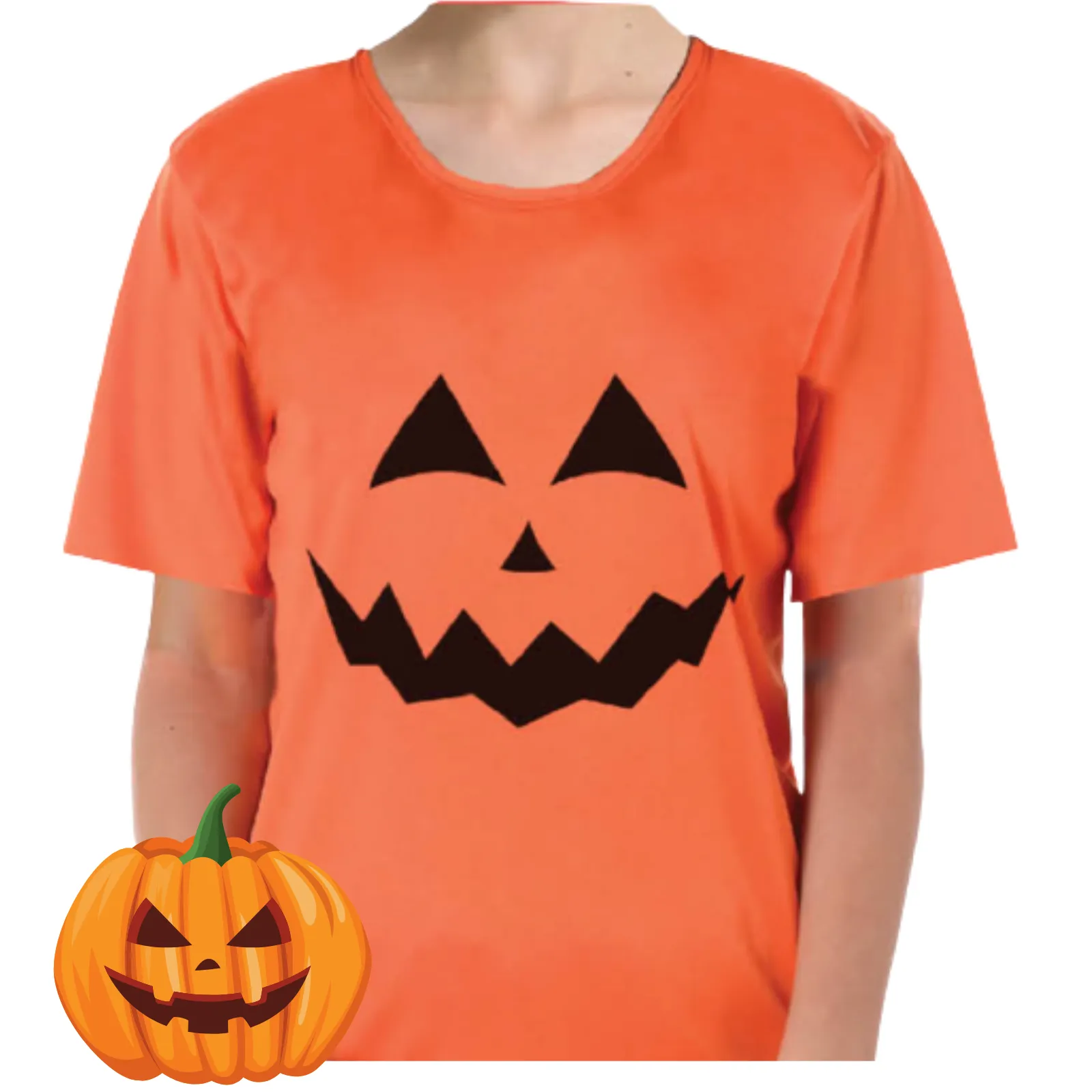 Adult Mens Womens Halloween Pumpkin T Shirt Top Jack O'Lantern - Orange - Image 4