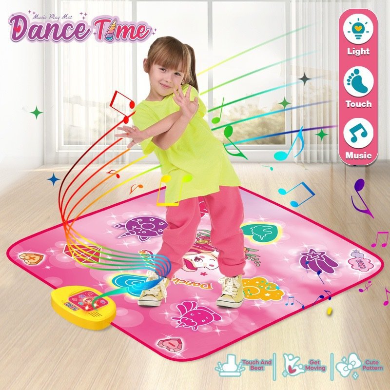 2-Pack Kids Multifunctional Electronic Dance Mat(100x87CM) - Dessert & Pink Ornament Theme Play Mat with Sound Recognition for Early Education and Physical Exercise