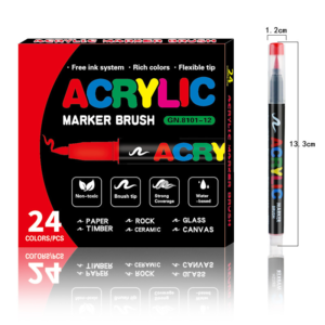 24-Color Liquid Acrylic Paint Markers — Soft Brush Tip| Art & Painting Supplies | Automatic Ink Control System | Suitable for Various Surfaces (Rock, Glass, Wood, Fabric, PP Materi