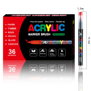 36-Color Liquid Acrylic Paint Markers — Soft Brush Tip| Art & Painting Supplies | Automatic Ink Control System | Suitable for Various Surfaces (Rock, Glass, Wood, Fabric, PP Materi