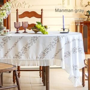 Grey 135*200 Dimensions include lace French Vintage Tablecloth - Pearl Yarn Polyester with Pleated Ruffle Edge - Floral Print Table Cover for Dining, Coffee Table, Bedside, Home De