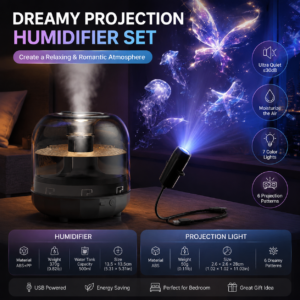 2-piece Bedroom Atmosphere Bundle –Black Ultrasonic Aroma diffuser Humidifier & Dreamy Butterfly and Marine Life Series Projector Night Light for Relaxing Home Decor, Perfect Gift