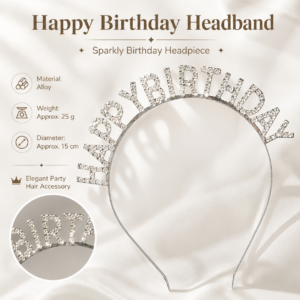 Silver Happy Birthday Rhinestone Headband