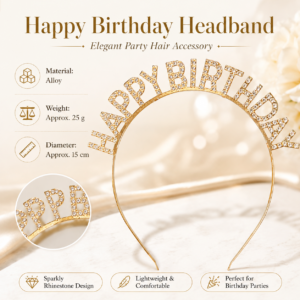 Golden Happy Birthday Rhinestone Headband