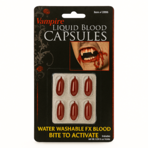 Vampire Liquid Blood Capsules – Halloween Costume FX, Water Washable, 6-Pack