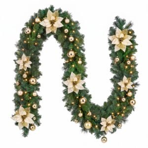 2.7M Christmas Garland 8 Mode LEDs Timing 200 Tips Flowers Balls