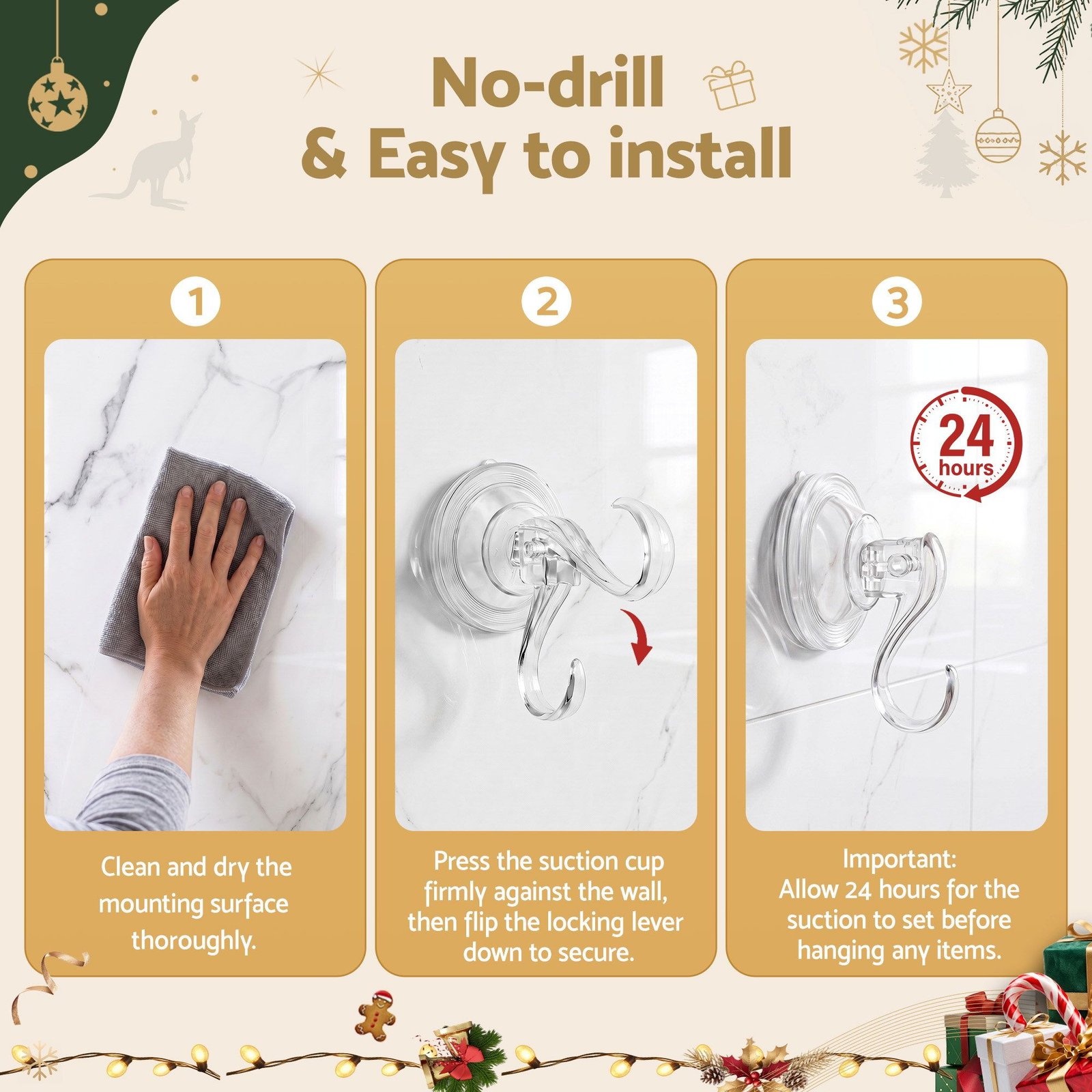 2-Pack Suction Cup Wreath Hooks, 5kg Hold, Residue-Free, Glass & Tiles - Image 6