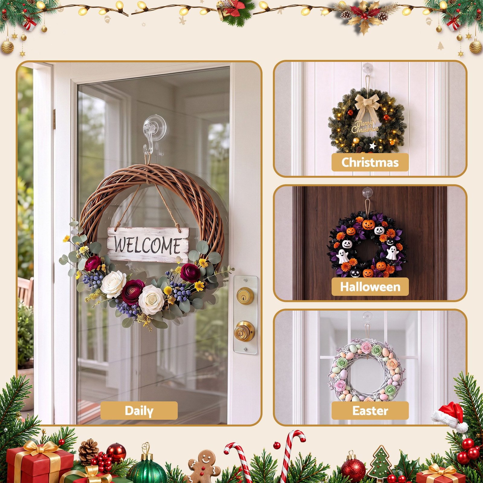 2-Pack Suction Cup Wreath Hooks, 5kg Hold, Residue-Free, Glass & Tiles - Image 7