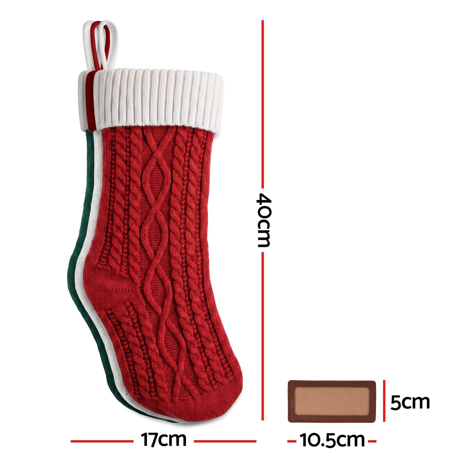 3PCS Personalized Christmas Stockings with Leather Patches, 16 Inch Knitted Contrast Colour Xmas Hanging Decor For Fireplace Mantel, Christmas Tree, Home Decoration & Holiday Party Displays - Image 3