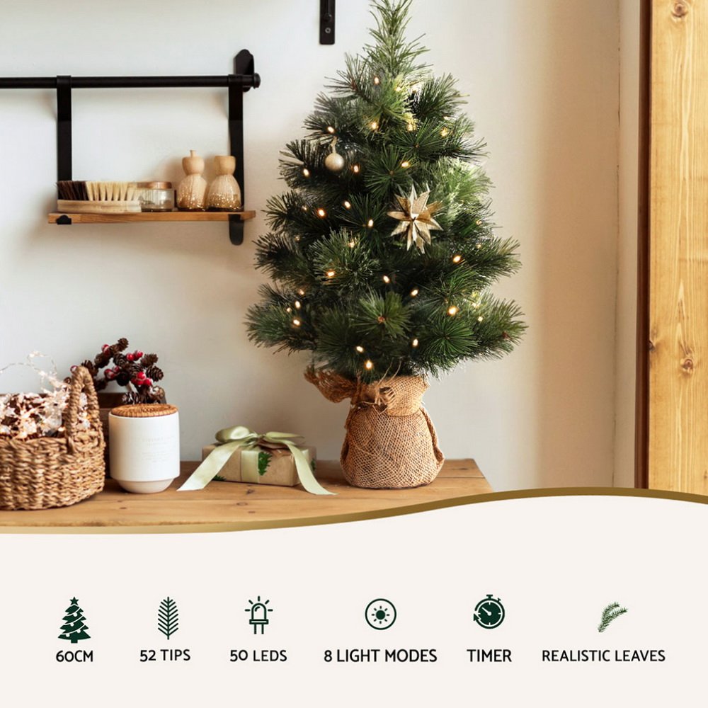 Christmas Tree 60CM Mini Tabletop 8 Light Modes Timer Xmas Tree - Image 4