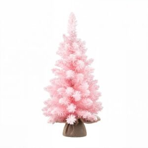 60cm Flocked Pink Christmas Tree Mini Tabletop Xmas Tree