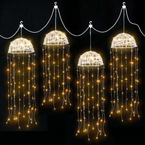 4-Pack Solar Jellyfish Fairy Lights, 224 Warm White LEDs, 8 Modes