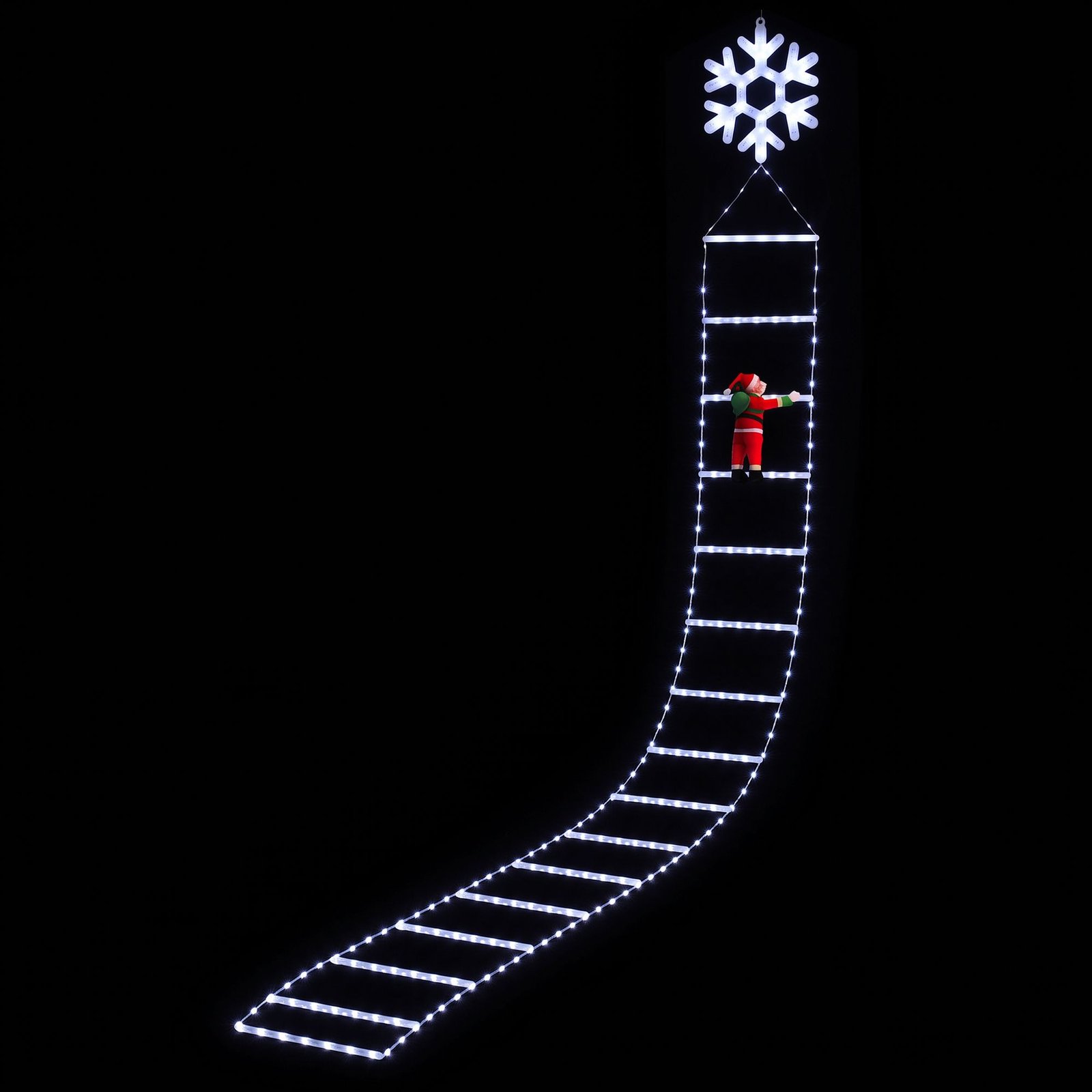 3.4m Christmas Ladder Lights with Climbing Santa, 328 Cool White LEDs