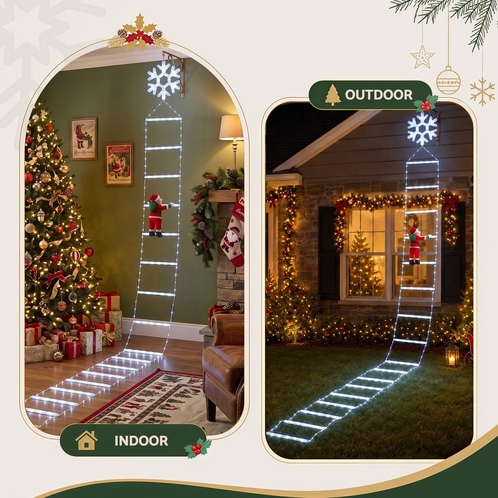 3.4m Christmas Ladder Lights with Climbing Santa, 328 Cool White LEDs - Image 5