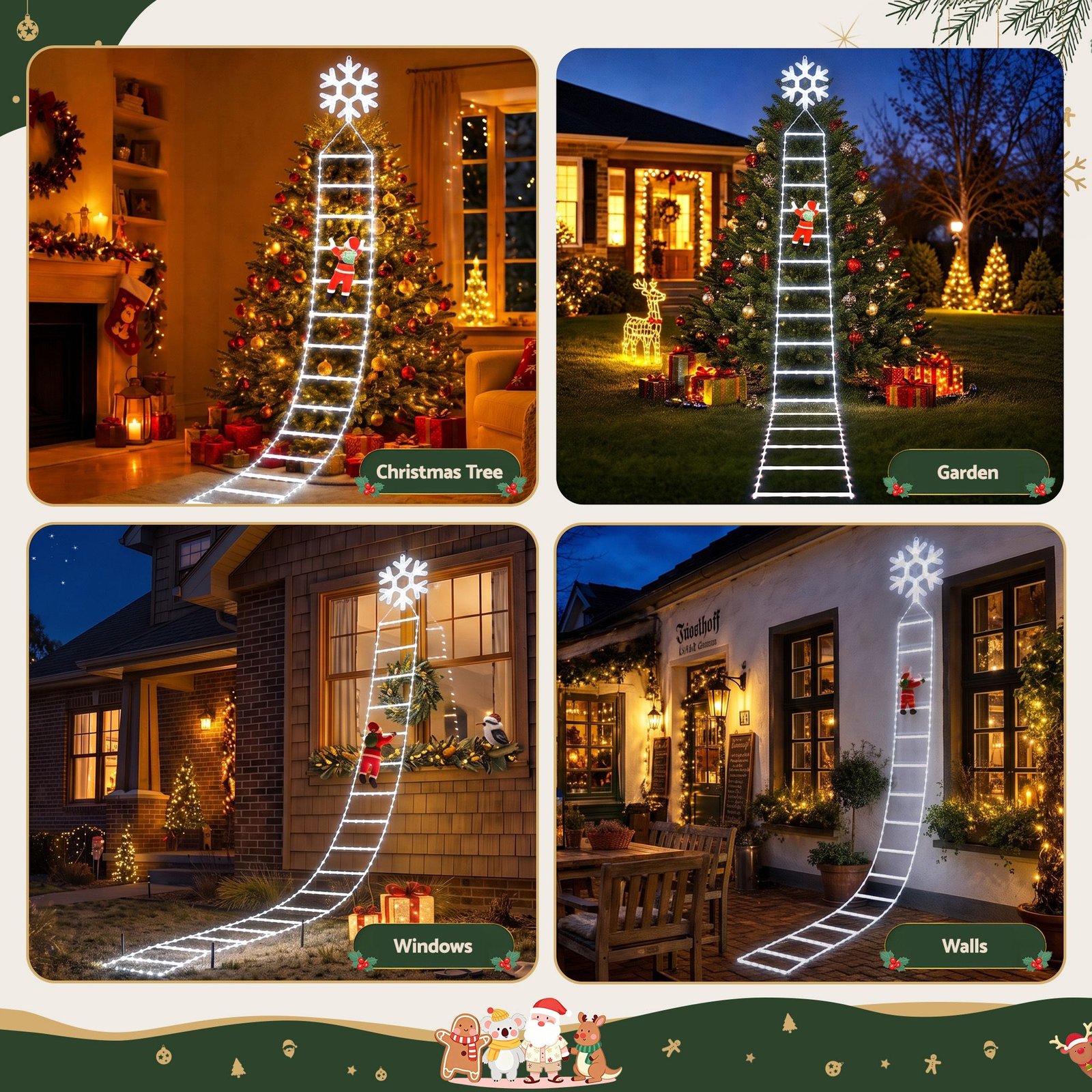 3.4m Christmas Ladder Lights with Climbing Santa, 328 Cool White LEDs - Image 7