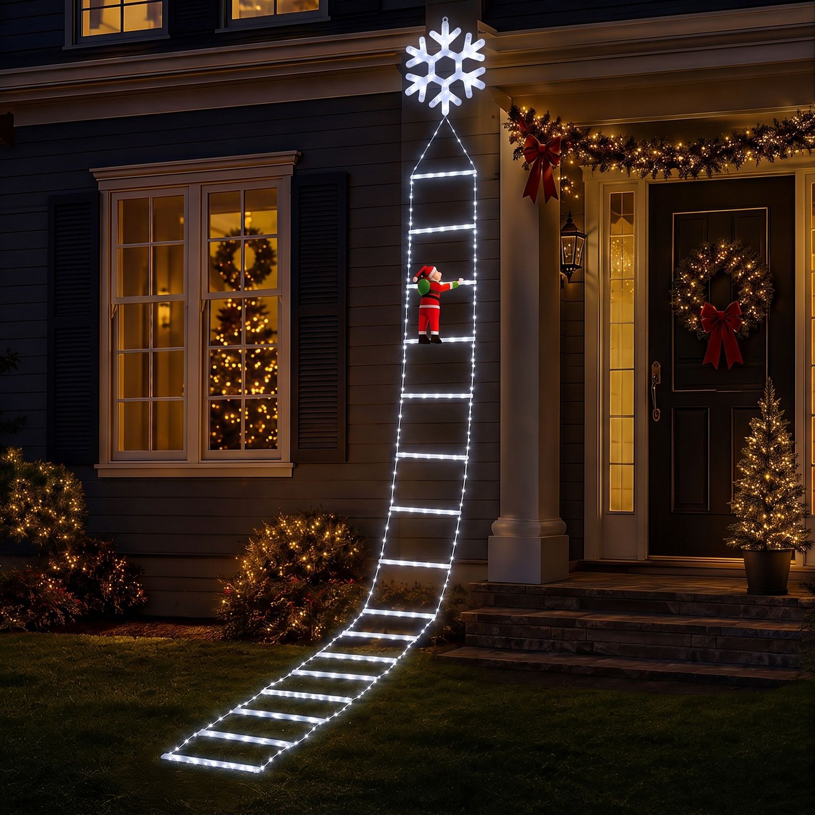 3.4m Christmas Ladder Lights with Climbing Santa, 328 Cool White LEDs - Image 8