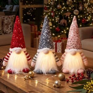 Christmas Gnomes Light Up Christmas Decorations Plush Goblin Set of 3 Warm White