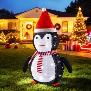 70cm Lighted Christmas Penguin, 45 LEDs, Foldable, 8 Modes, Battery