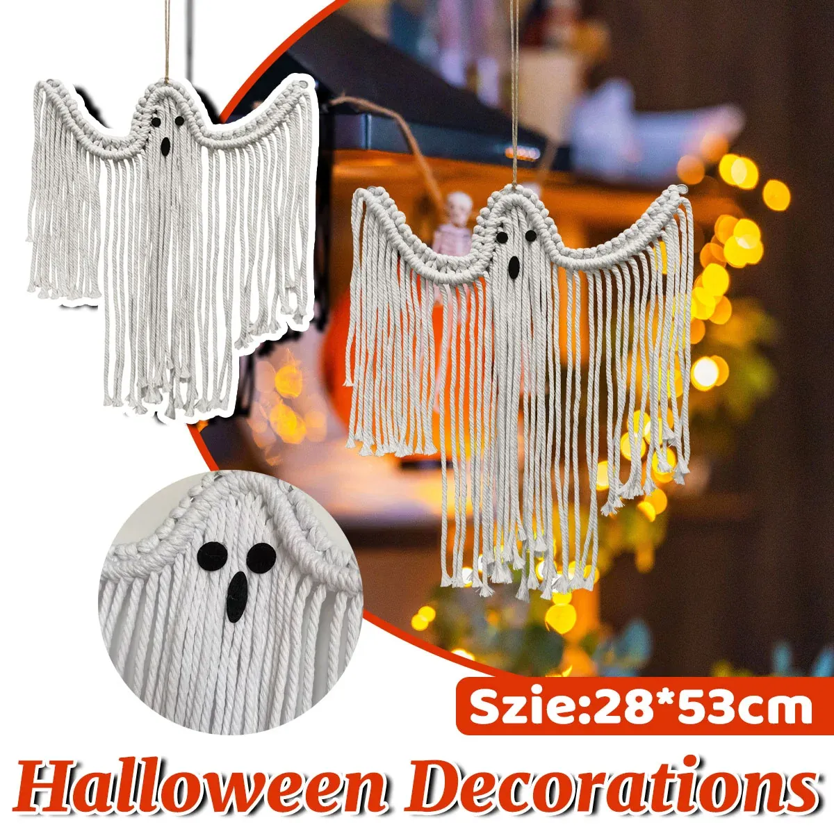 Handwoven cotton hanging ghost Halloween decoration