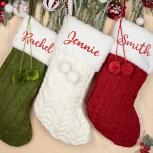3PCS Personalized Christmas Stockings with Leather Patches