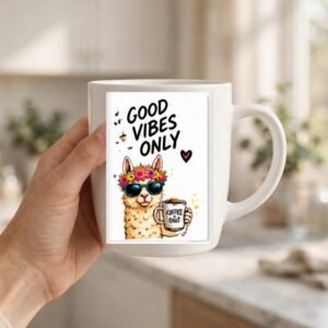 Good Vibes Only Llama Coffee Mug